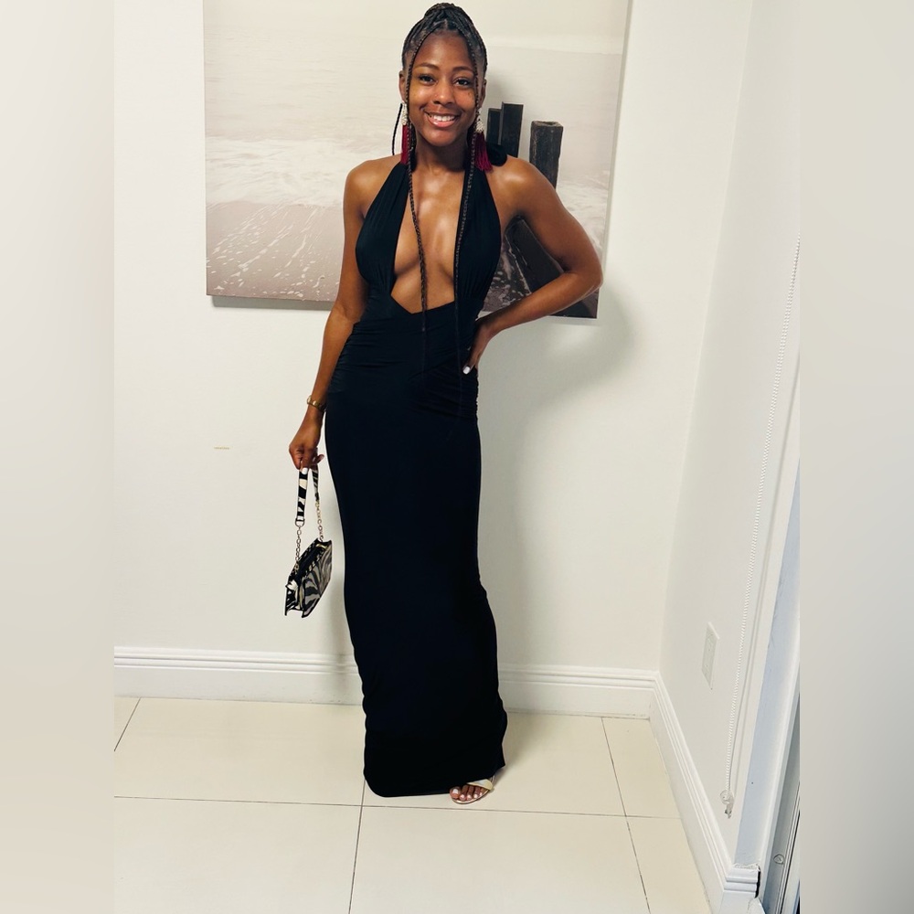 Black Slinky Extreme Plunge Maxi Dress